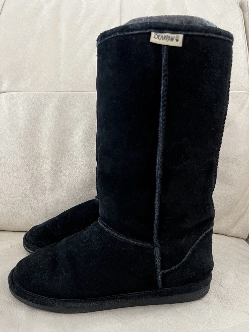 BearPaw Black Suede Mid-Calf Shearling Boots